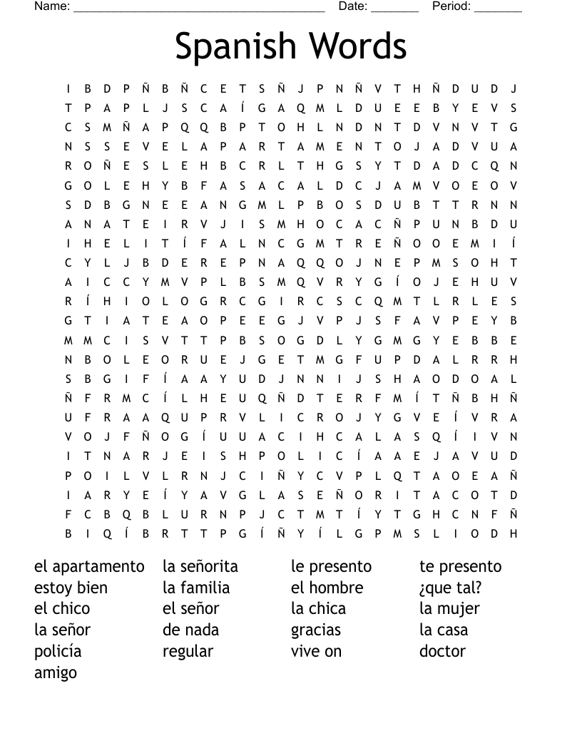 Spanish Words Word Search