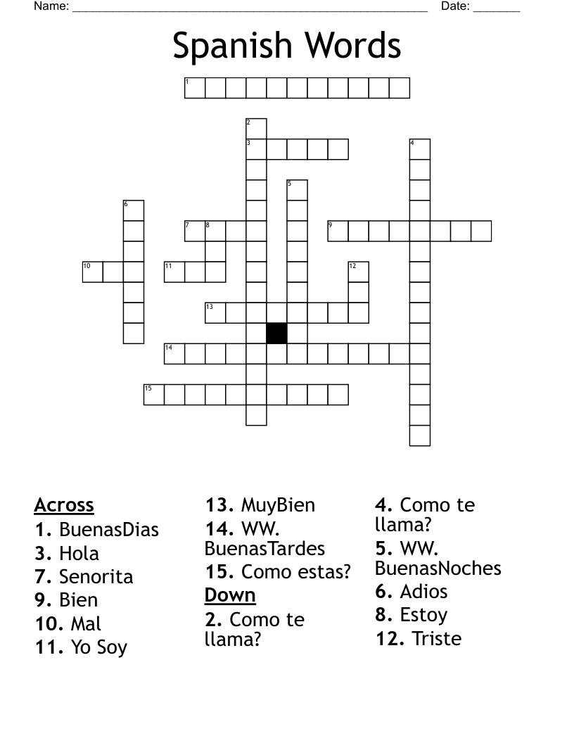 Spanish Words Crossword