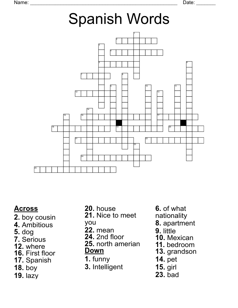 Spanish Words Crossword
