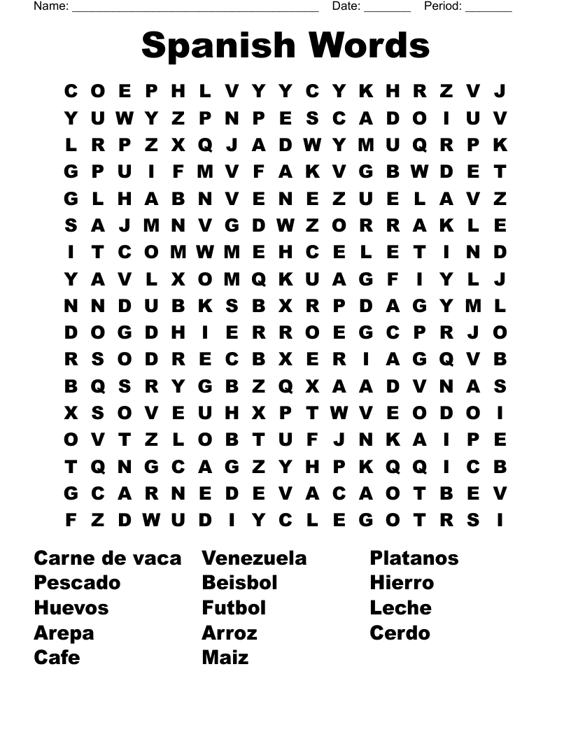 Spanish Words Word Search