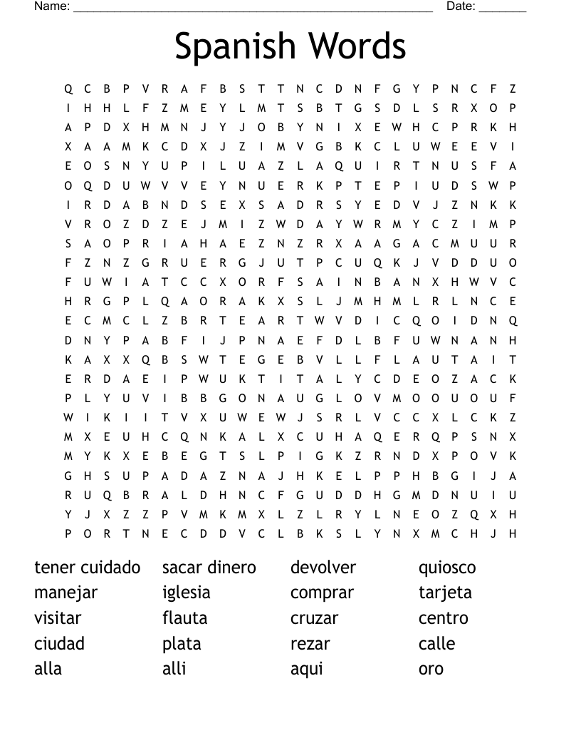 Spanish Words Word Search