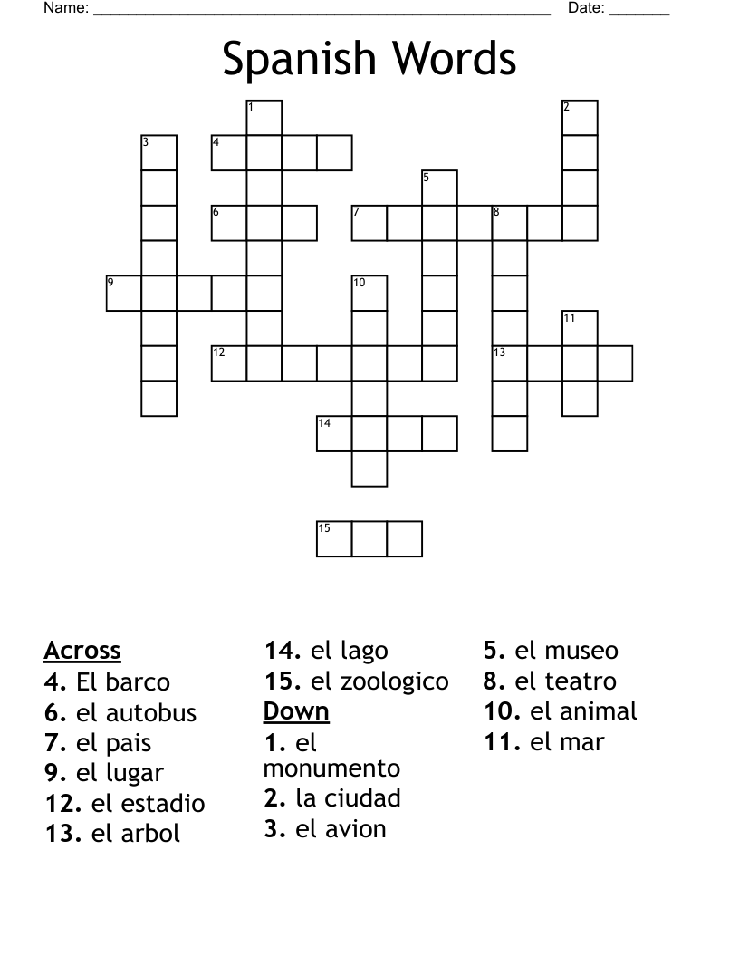 Spanish Words Crossword