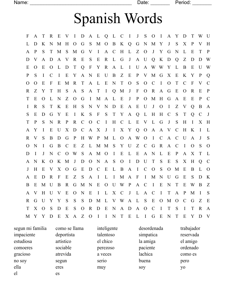 Spanish Words  Word Search