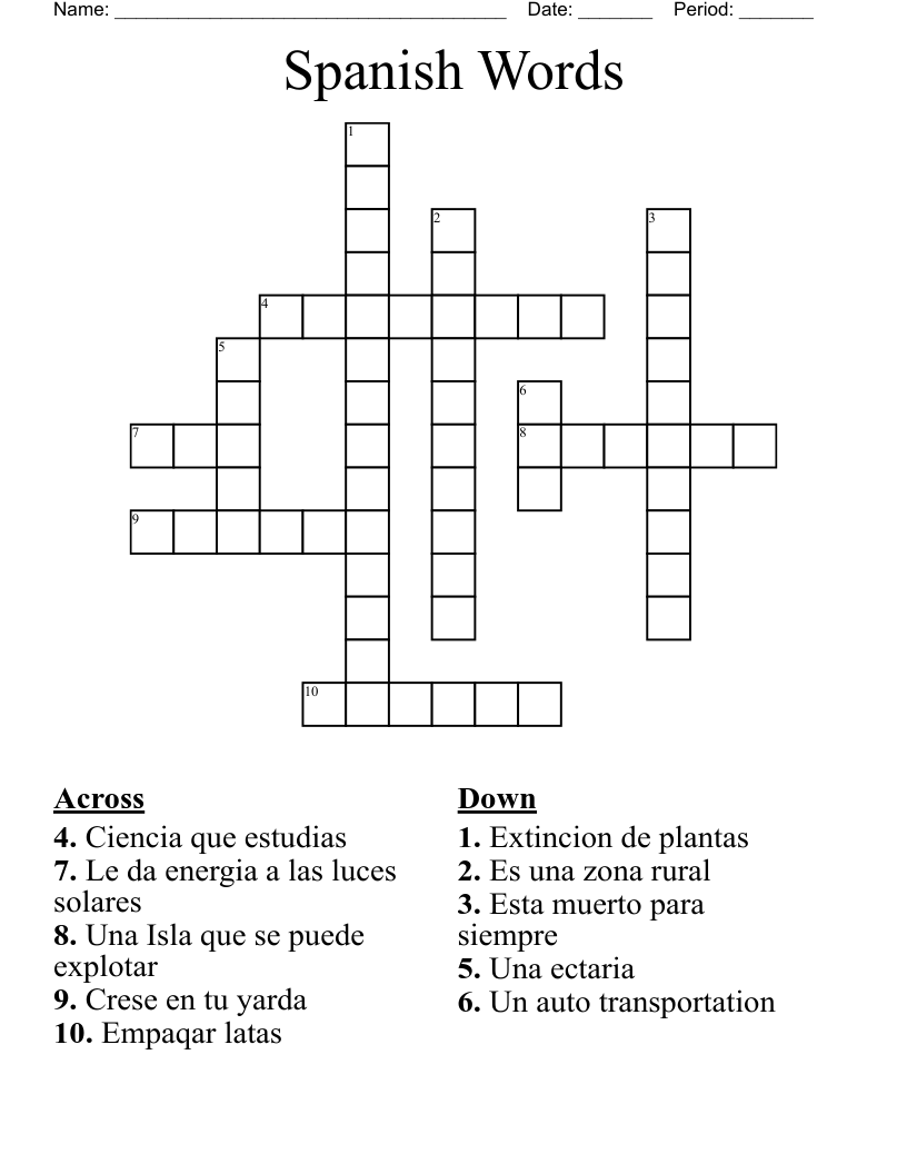 Spanish Words  Crossword