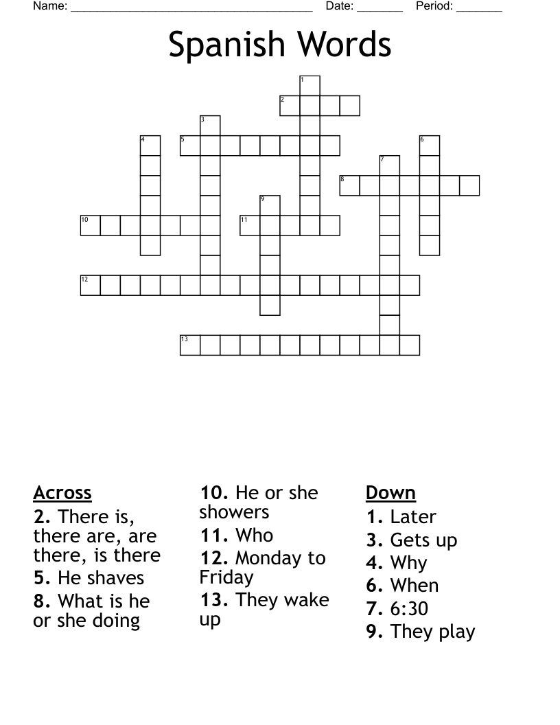 Spanish Words  Crossword