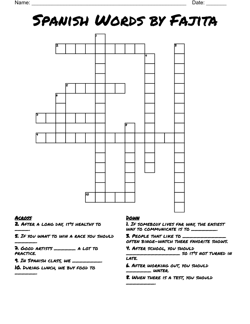 Spanish Words by Fajita Crossword