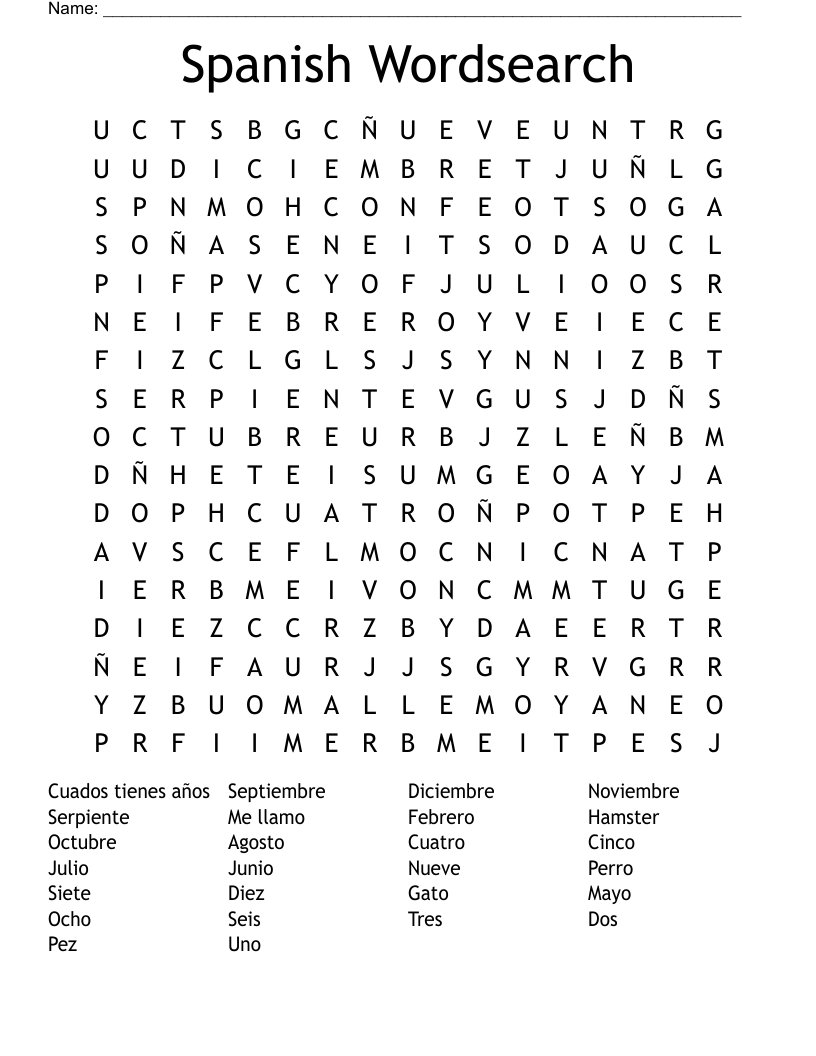 Spanish Wordsearch