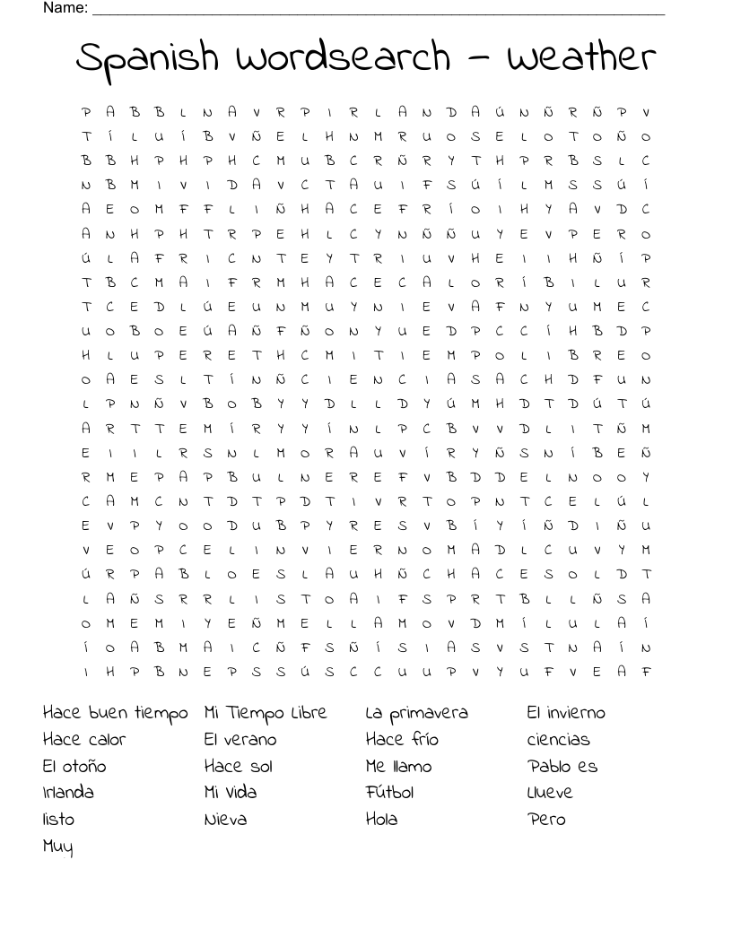 Spanish Wordsearch — Weather