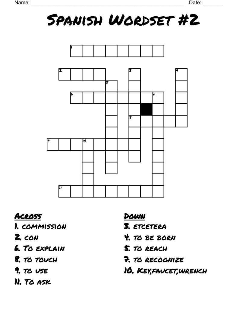 Spanish Wordset #2 Crossword