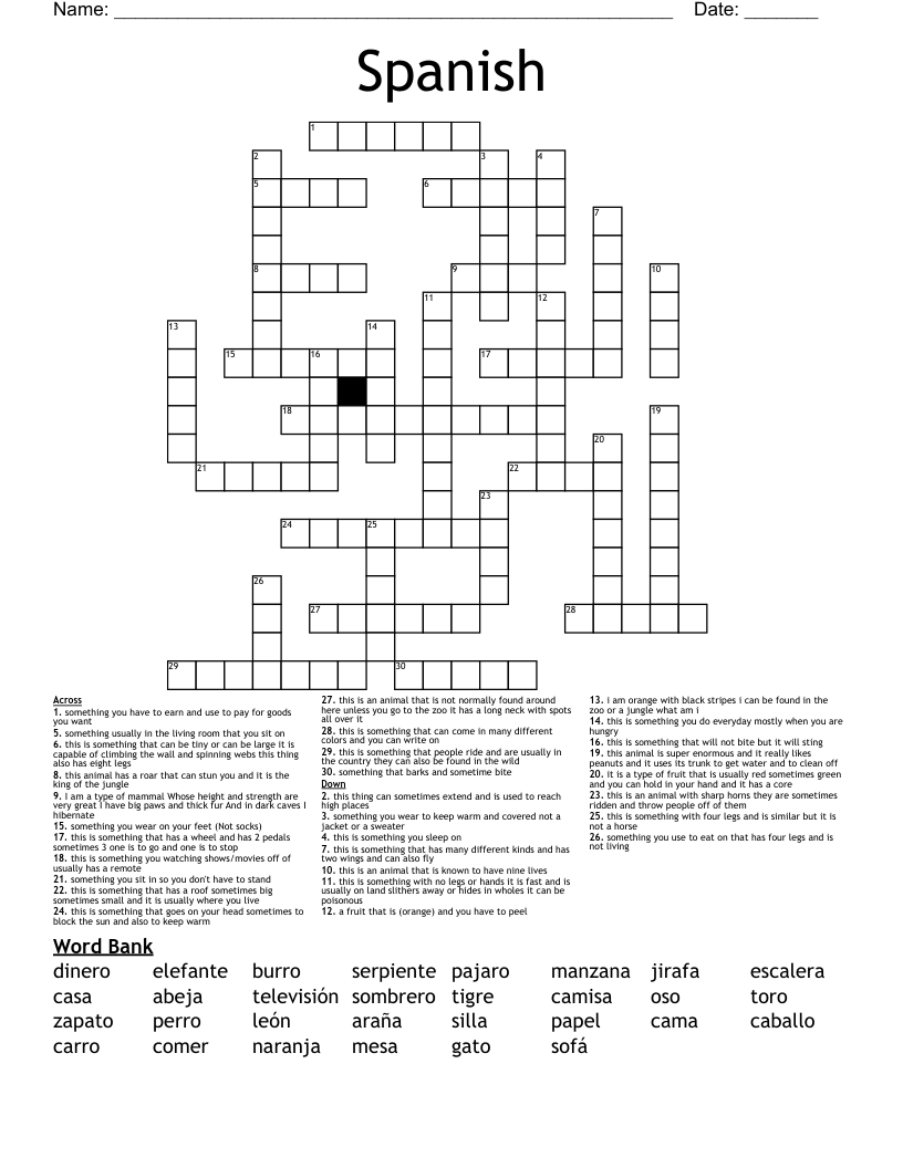 Spanish  Crossword