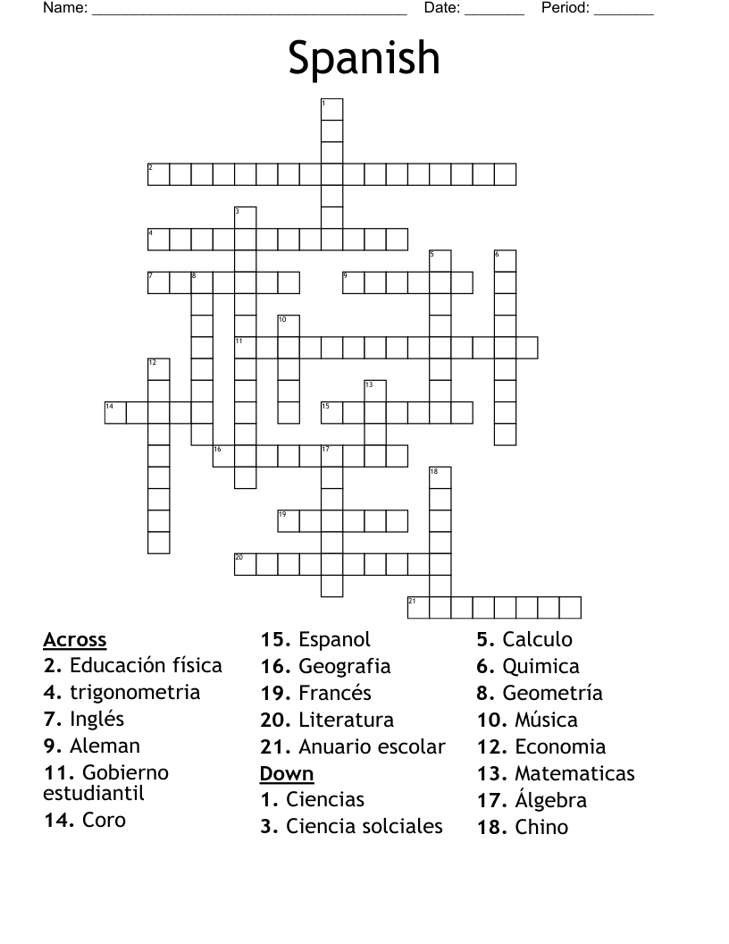 Spanish  Crossword
