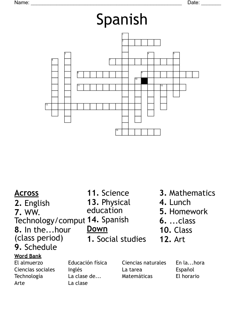Spanish  Crossword