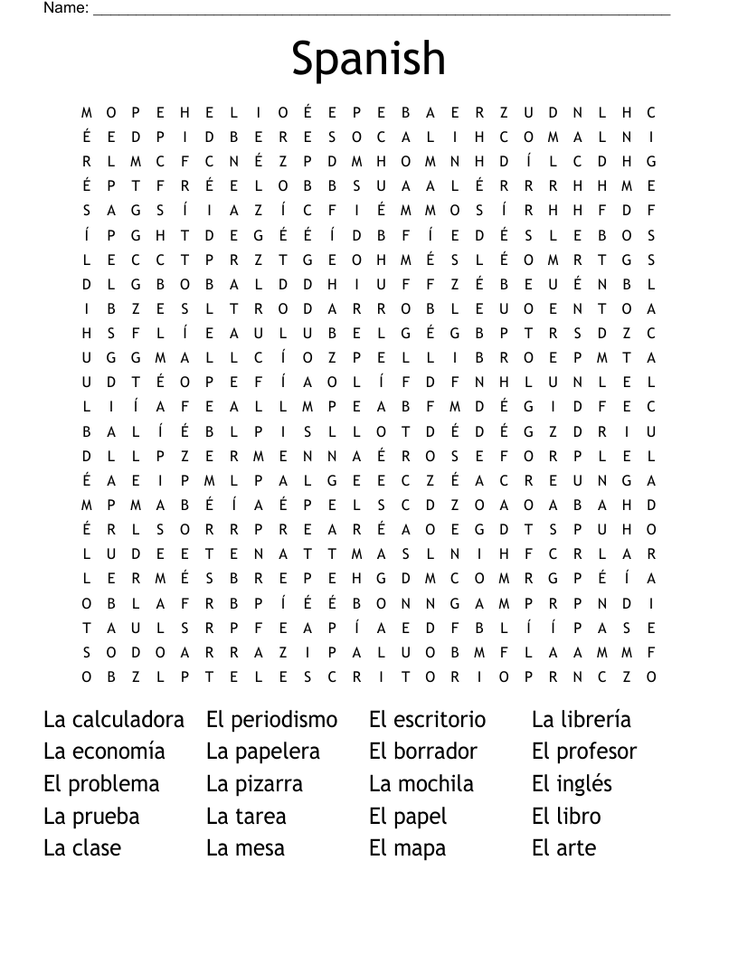 Spanish  Word Search