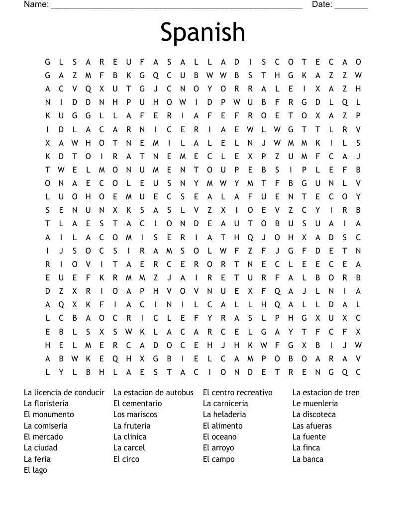Spanish  Word Search
