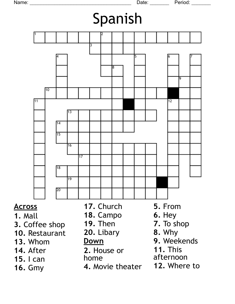 Spanish  Crossword
