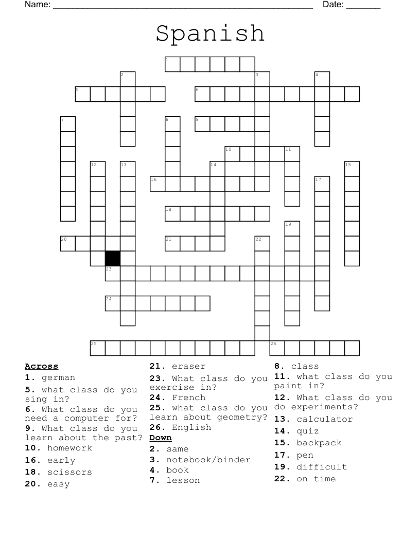 Spanish  Crossword