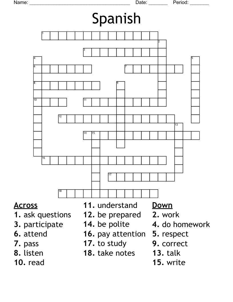 Spanish  Crossword