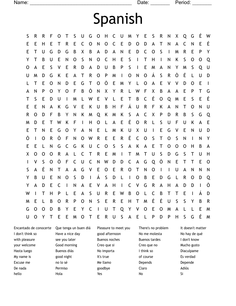 Spanish  Word Search