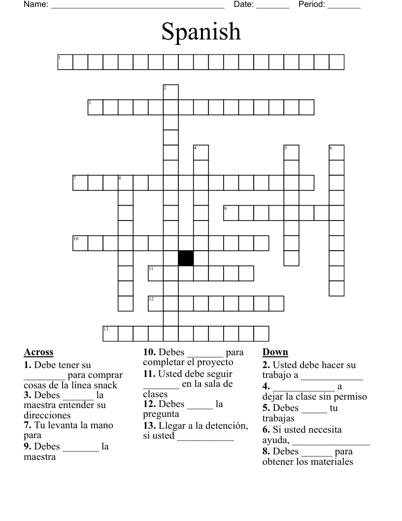 Spanish  Crossword