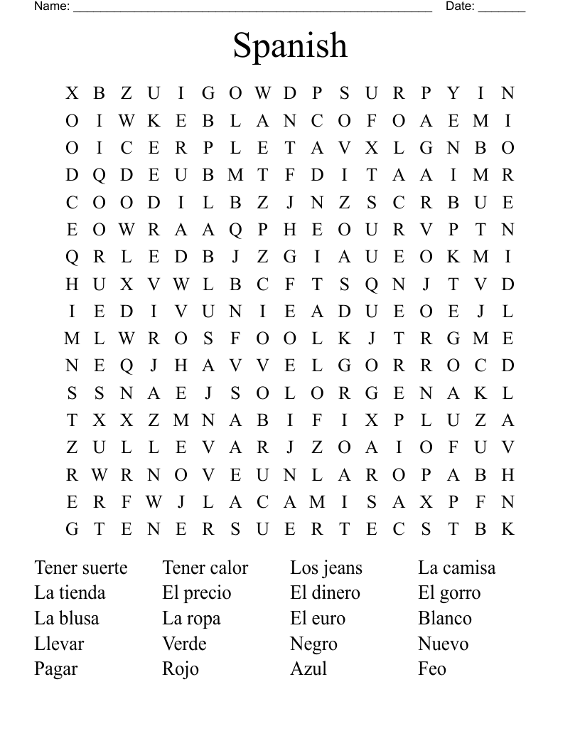 Spanish  Word Search