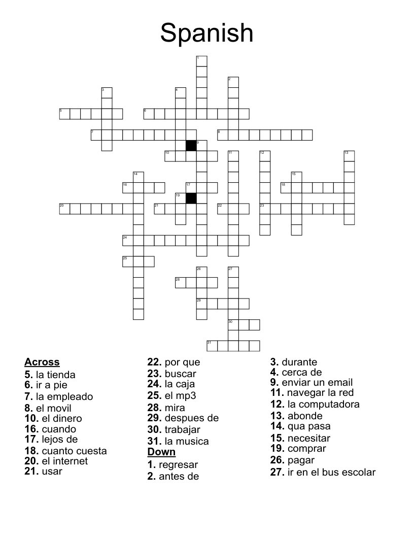 Spanish  Crossword