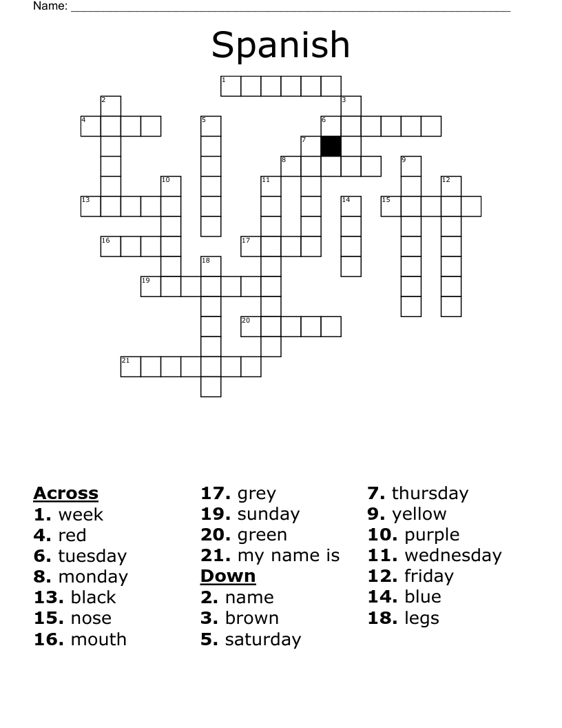 Spanish  Crossword