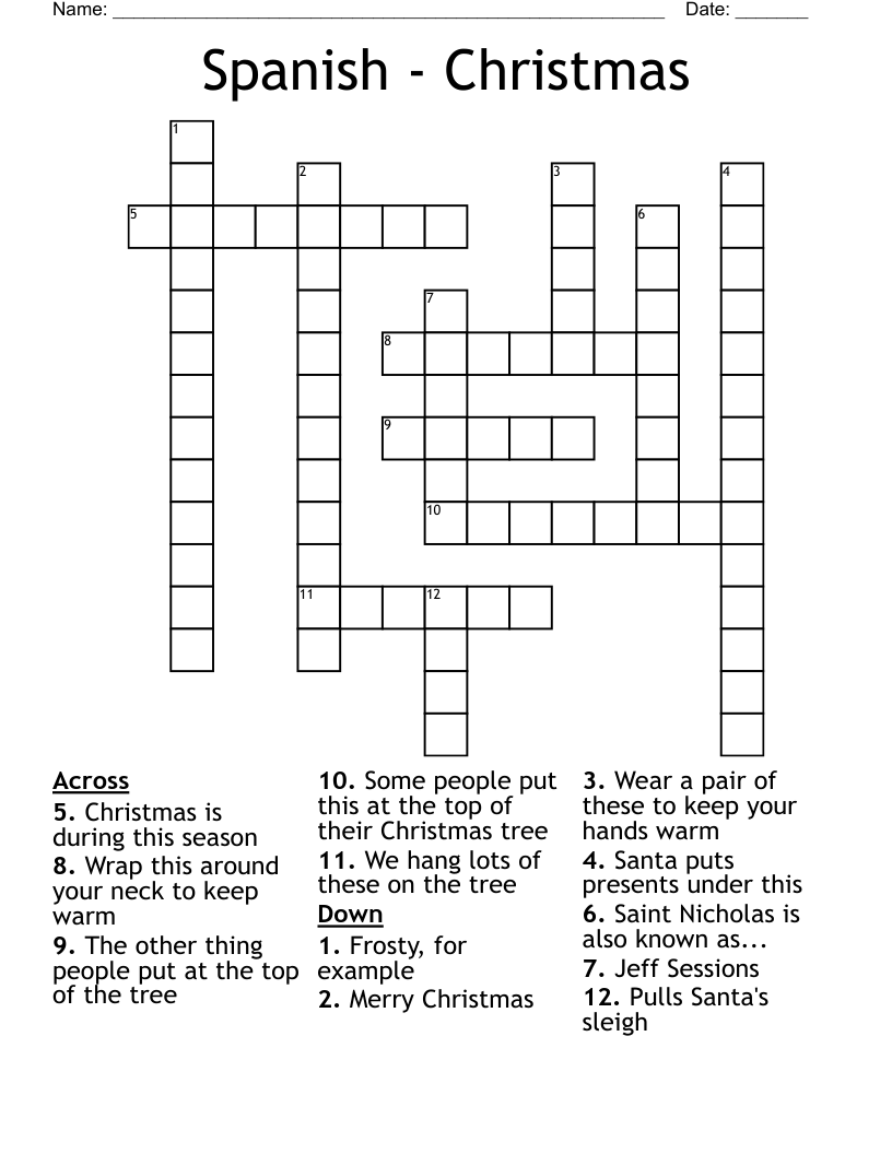 Spanish - Christmas Crossword