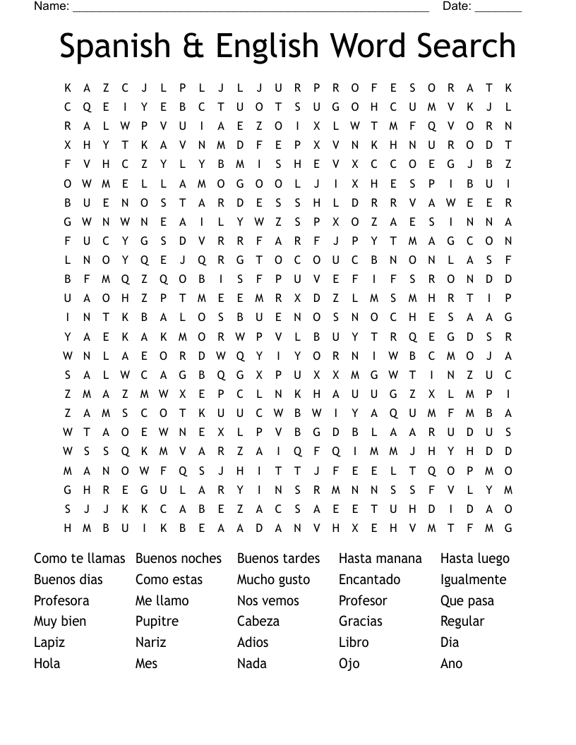 Spanish & English Word Search