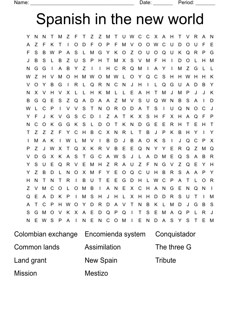 Spanish  in the new world  Word Search