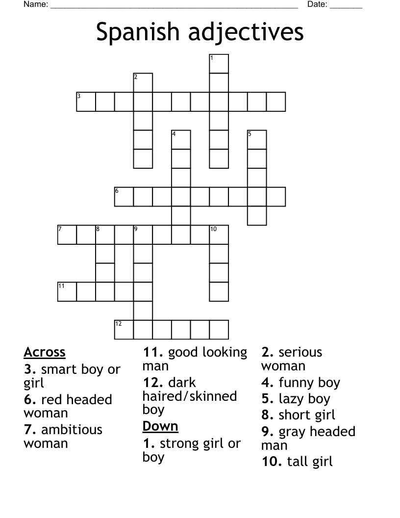 Spanish adjectives Crossword