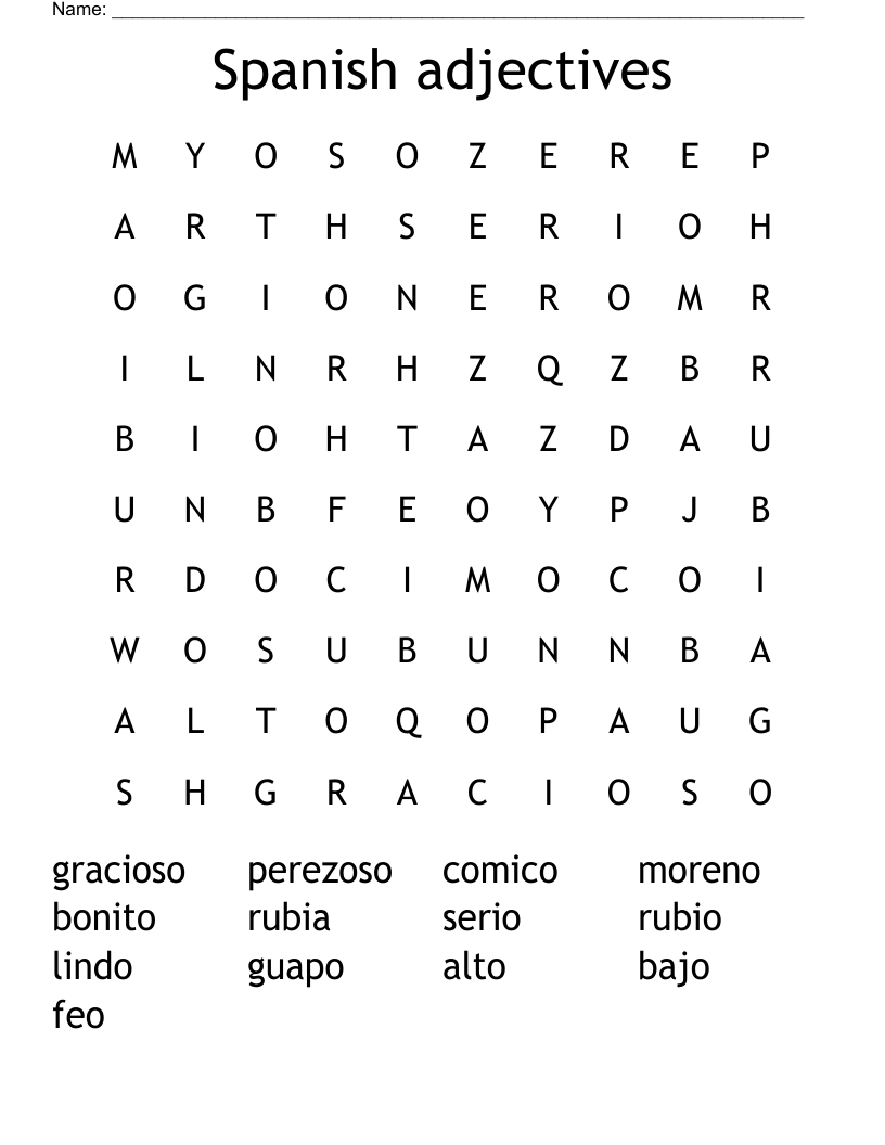 Spanish adjectives Word Search