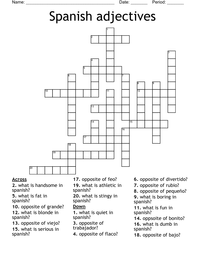 Spanish adjectives Crossword
