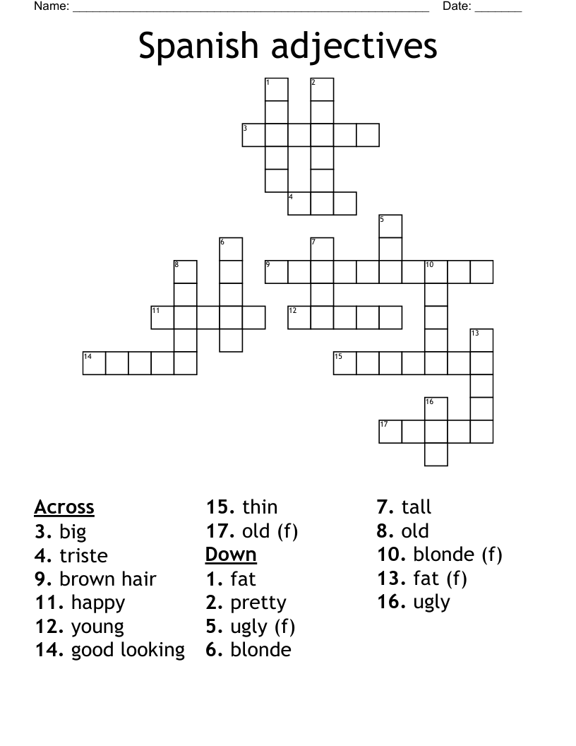 Spanish adjectives  Crossword