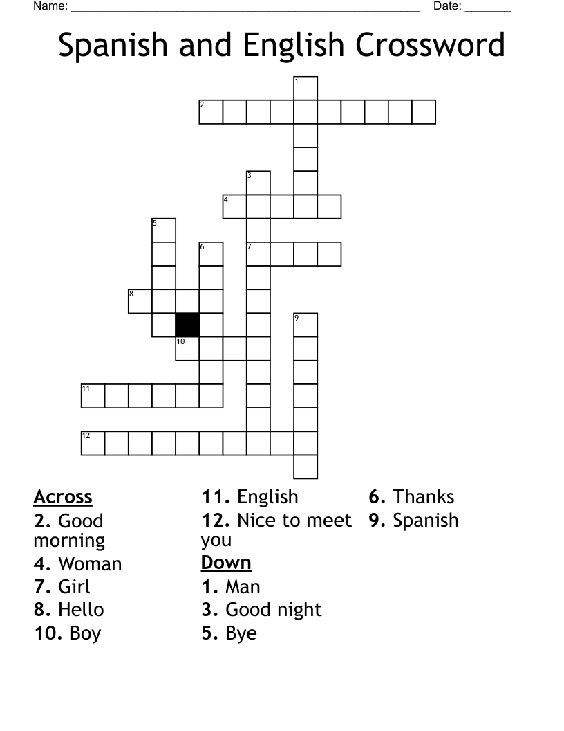 Spanish and English Crossword