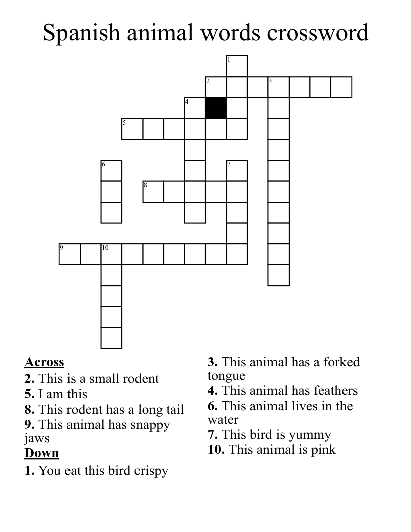 Spanish animal words crossword