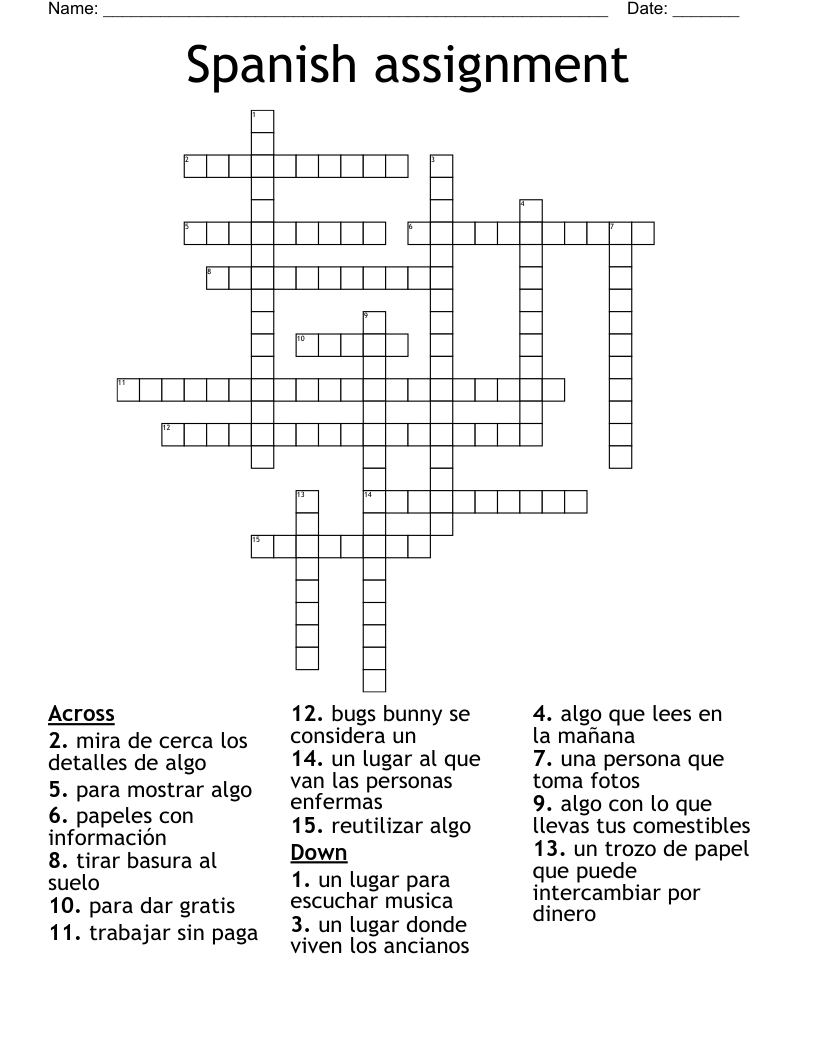 Spanish assignment  Crossword