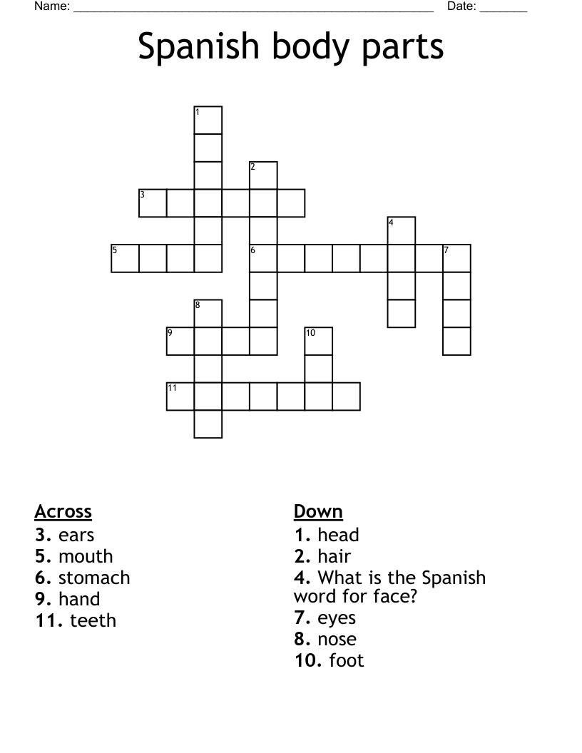 Spanish body parts Crossword
