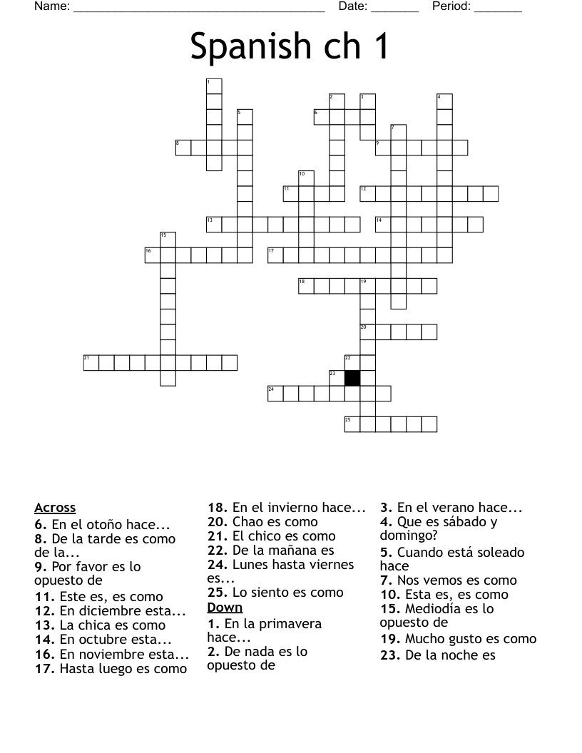 Spanish ch 1 Crossword