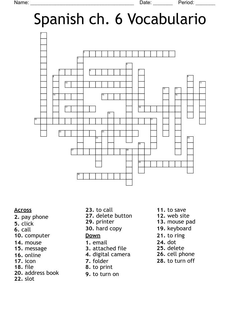 Spanish ch. 6 Vocabulario  Crossword