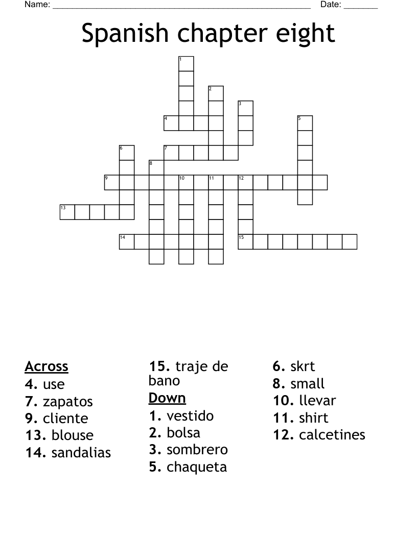 Spanish chapter eight Crossword