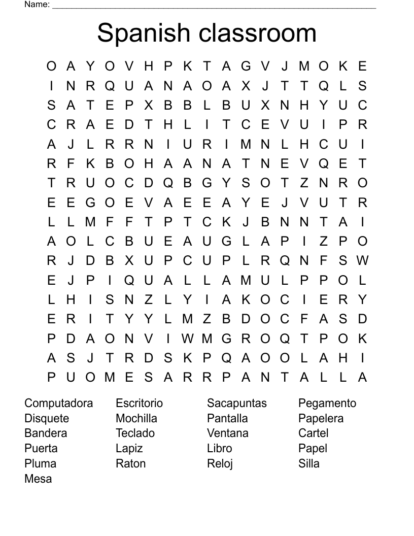 Spanish classroom Word Search