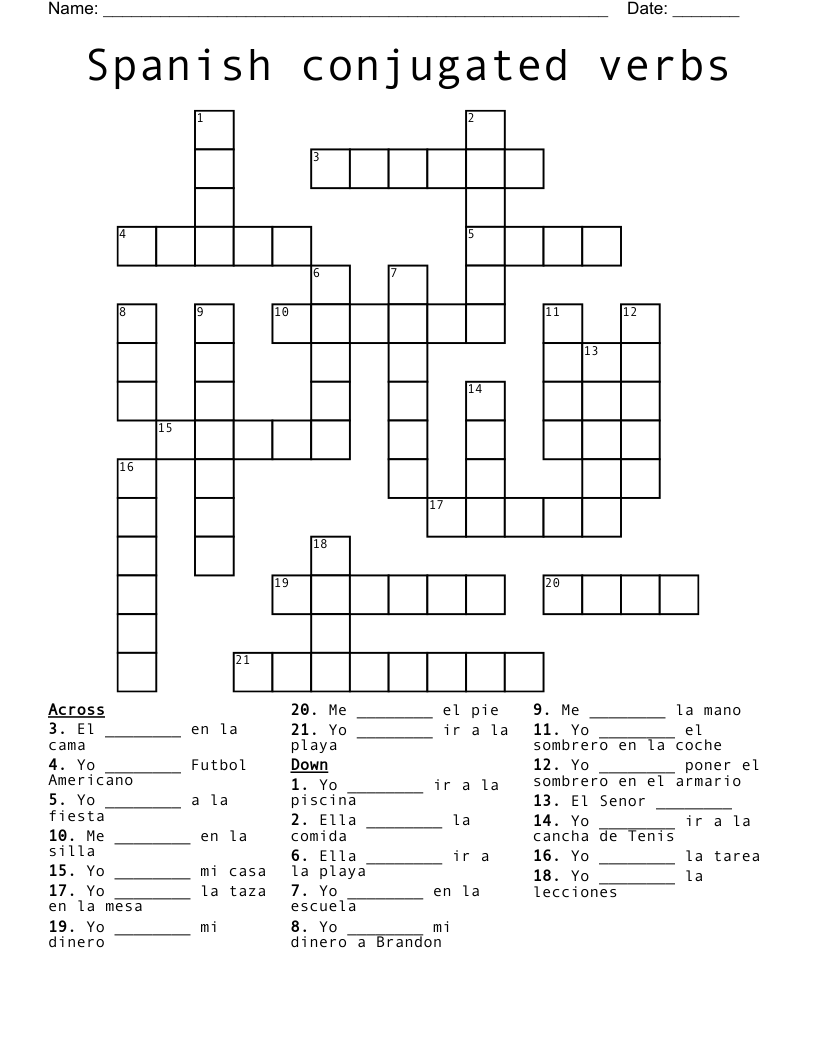 Spanish conjugated verbs Crossword