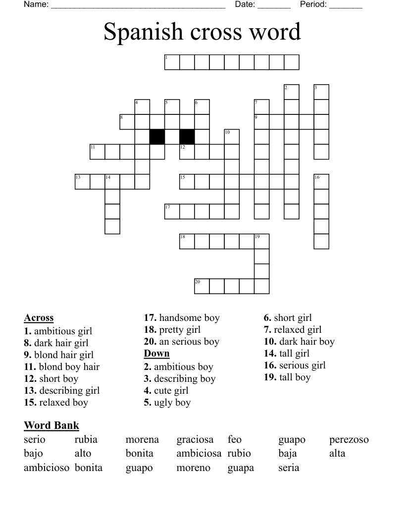 Spanish cross word
