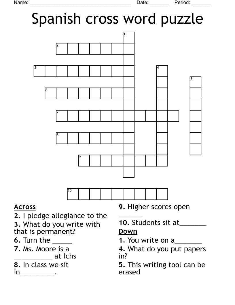 Spanish cross word puzzle