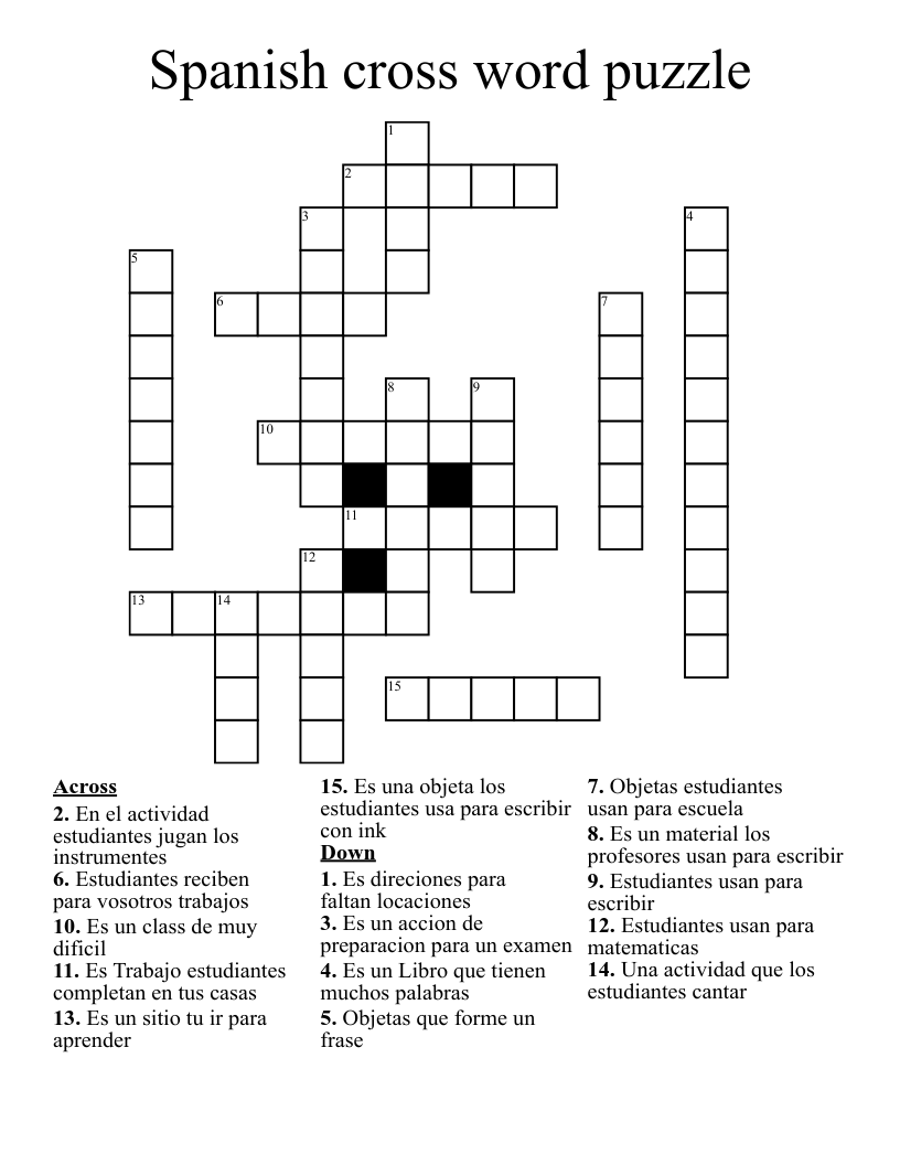 Spanish cross word puzzle
