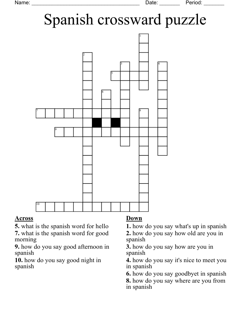 Spanish crossward puzzle Crossword