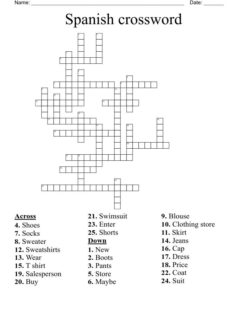 Spanish crossword