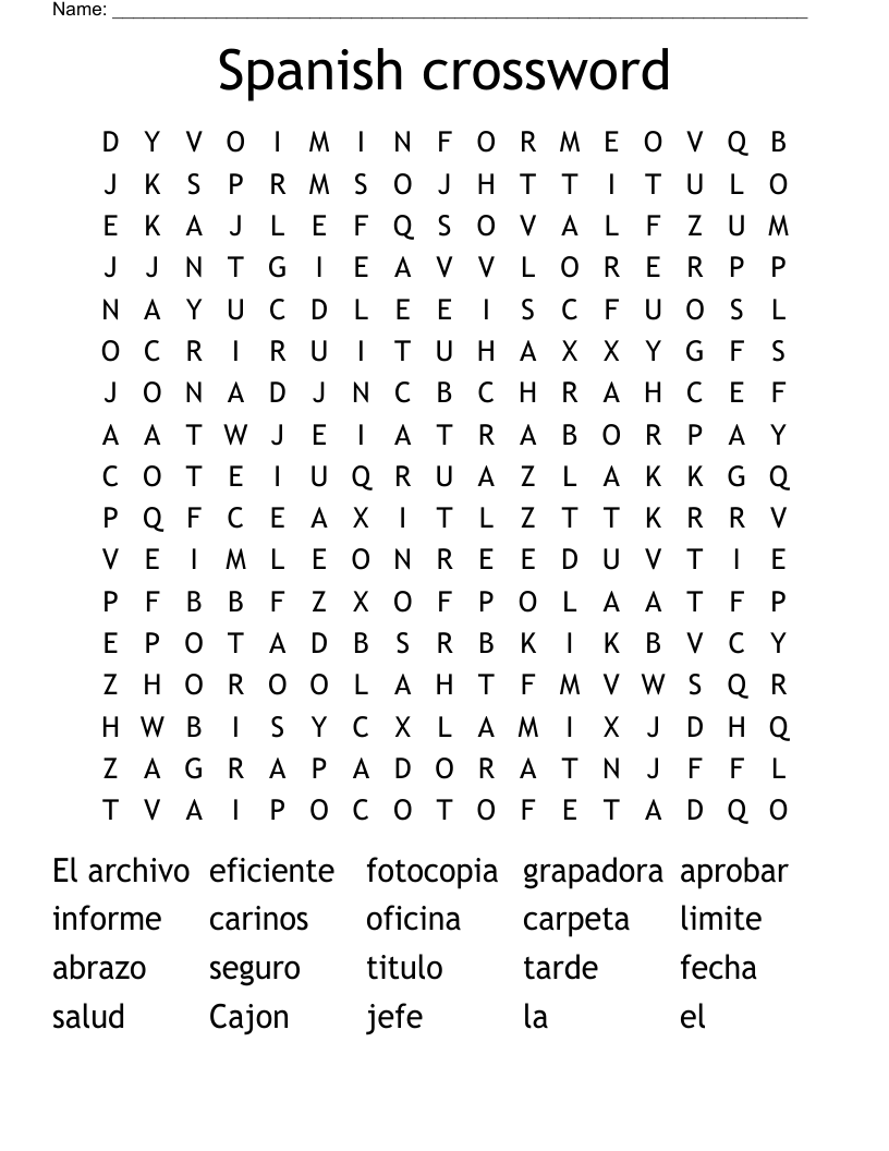 Spanish crossword  Word Search