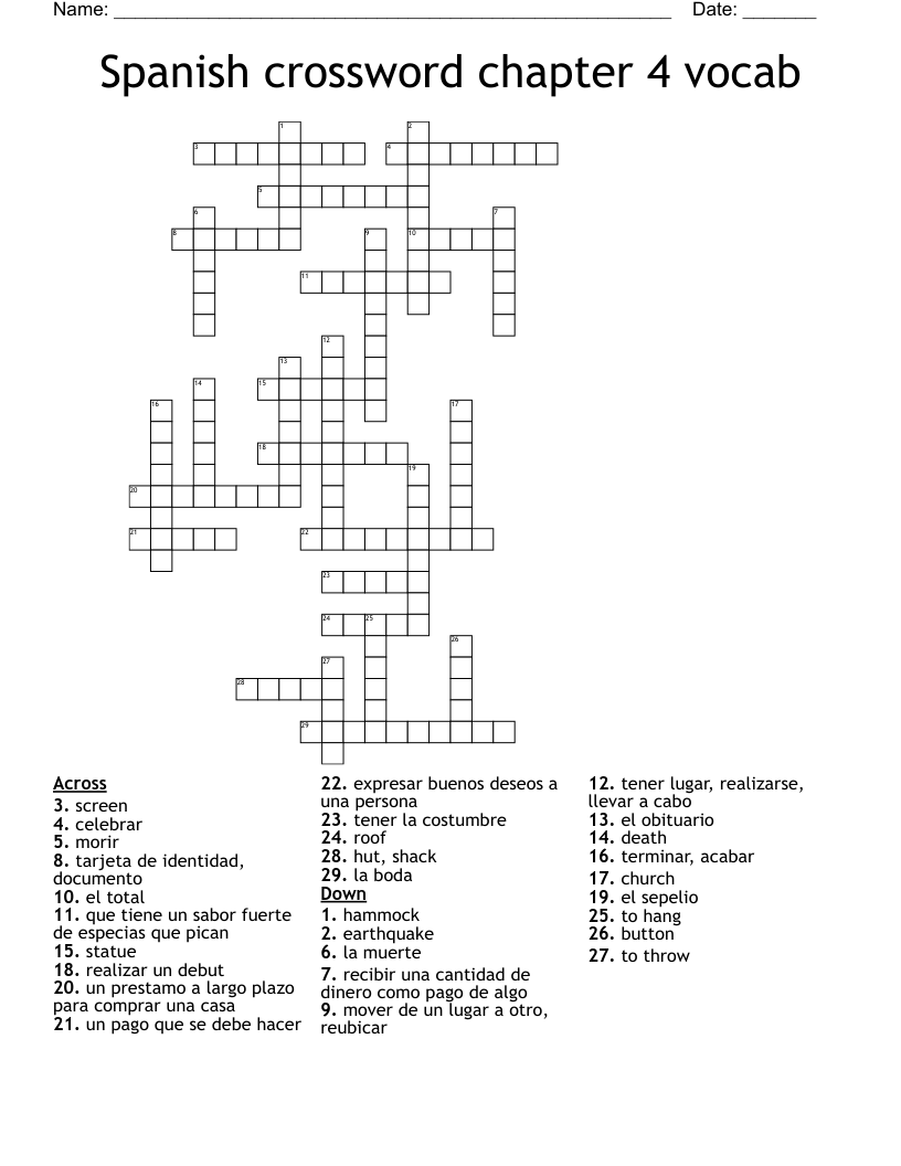 Spanish crossword chapter 4 vocab 