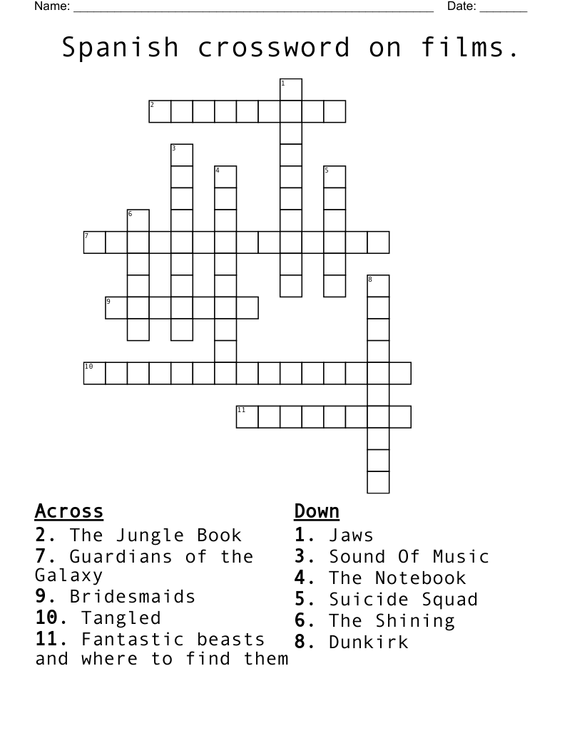 Spanish crossword on films.